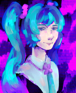 Bust shot of Hatsune Miku (design from the English☆Vocalo~MixUp!! collab album)